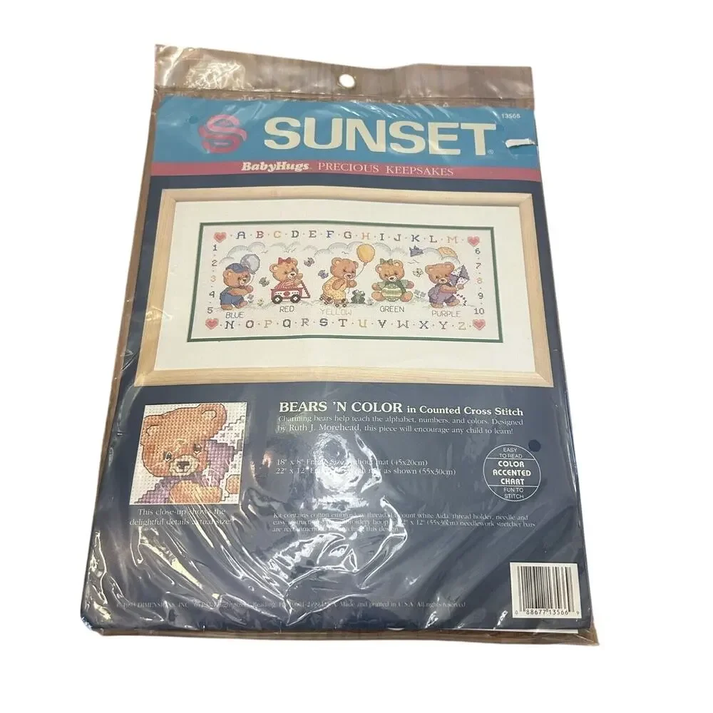 1993 Sunset Cross Stitch Bears and Color Baby Hugs ABCs 13566 New